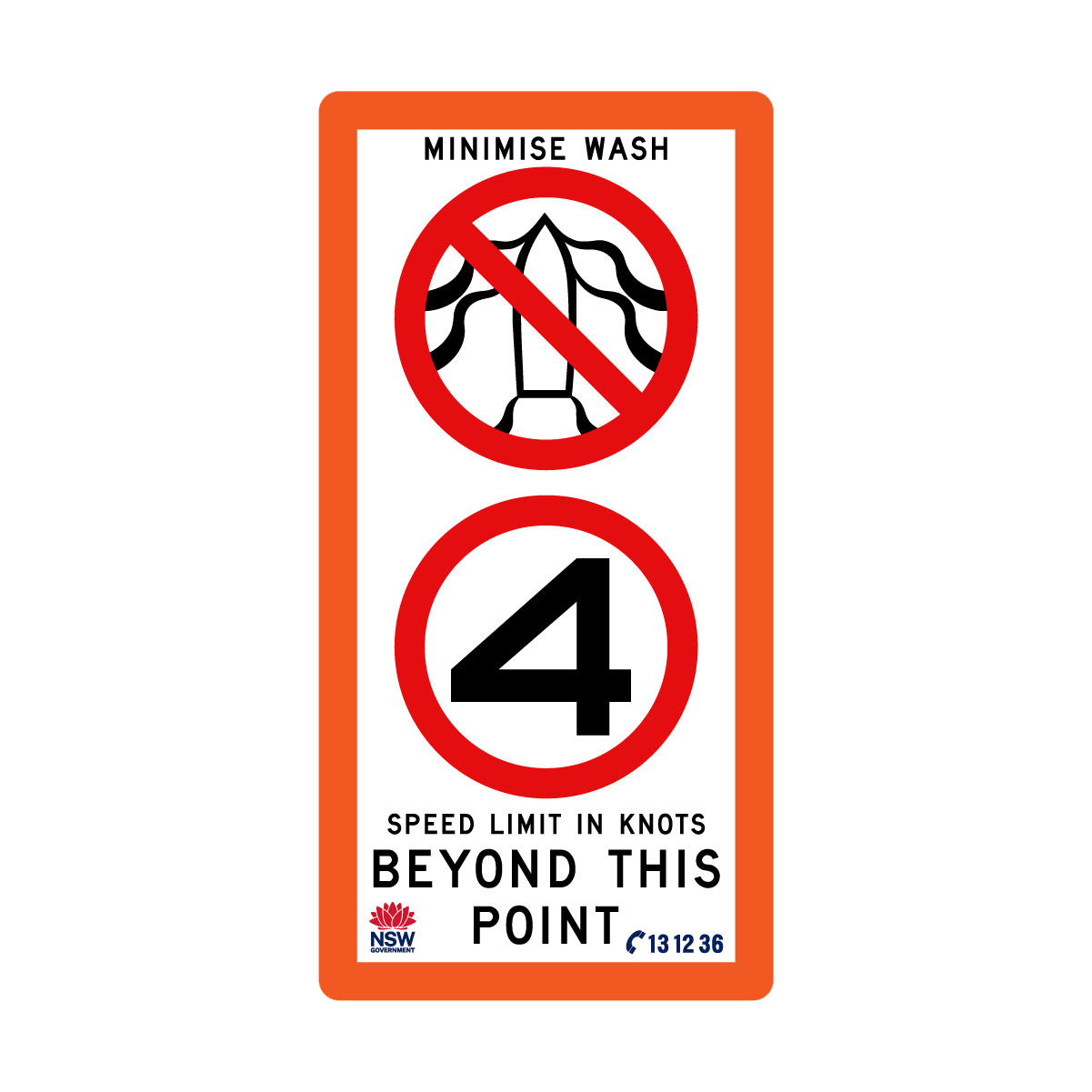Minimise Wash Speed Limit In Knots with Fluro Orange Border