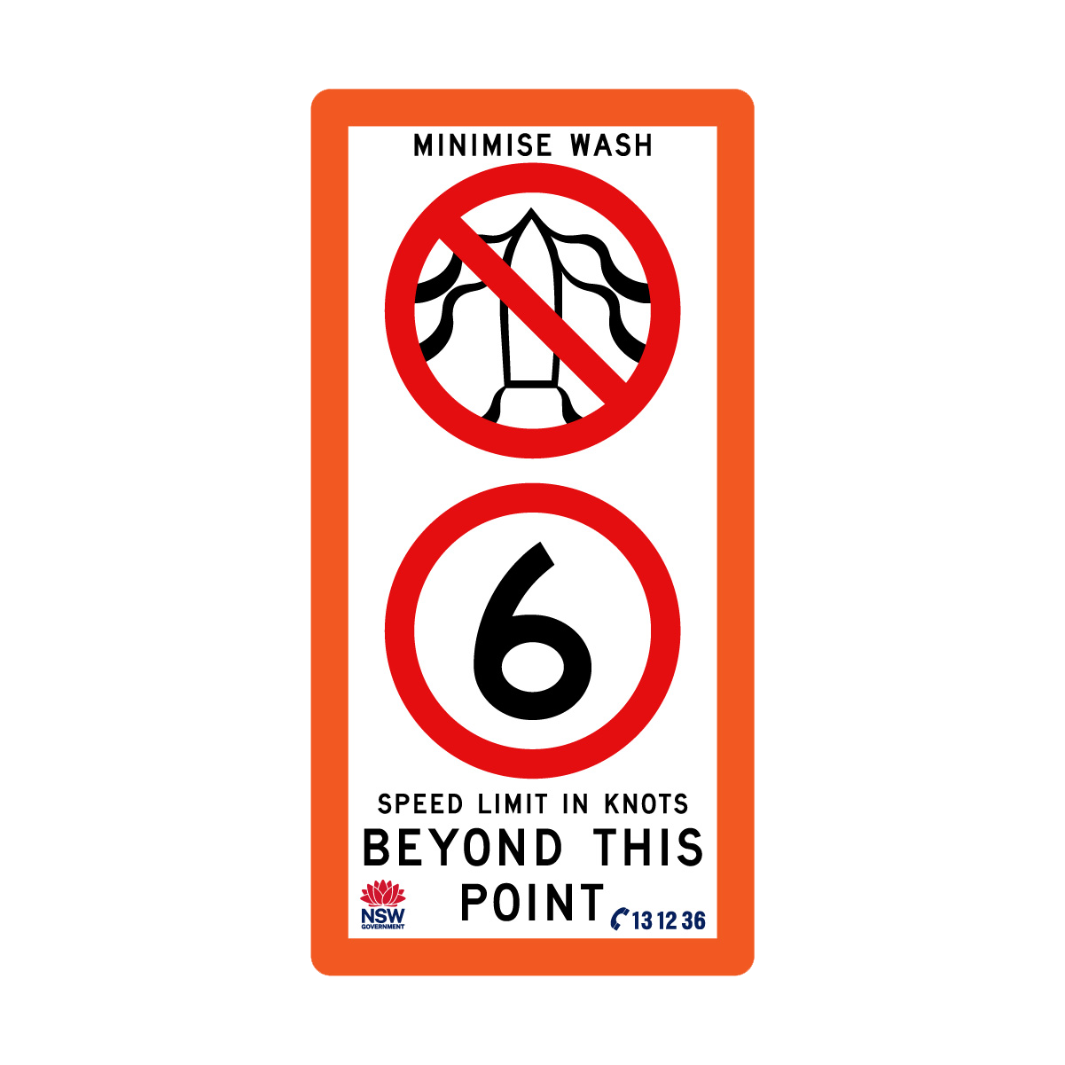 Minimise Wash Speed Limit In Knots with Fluro Orange Border