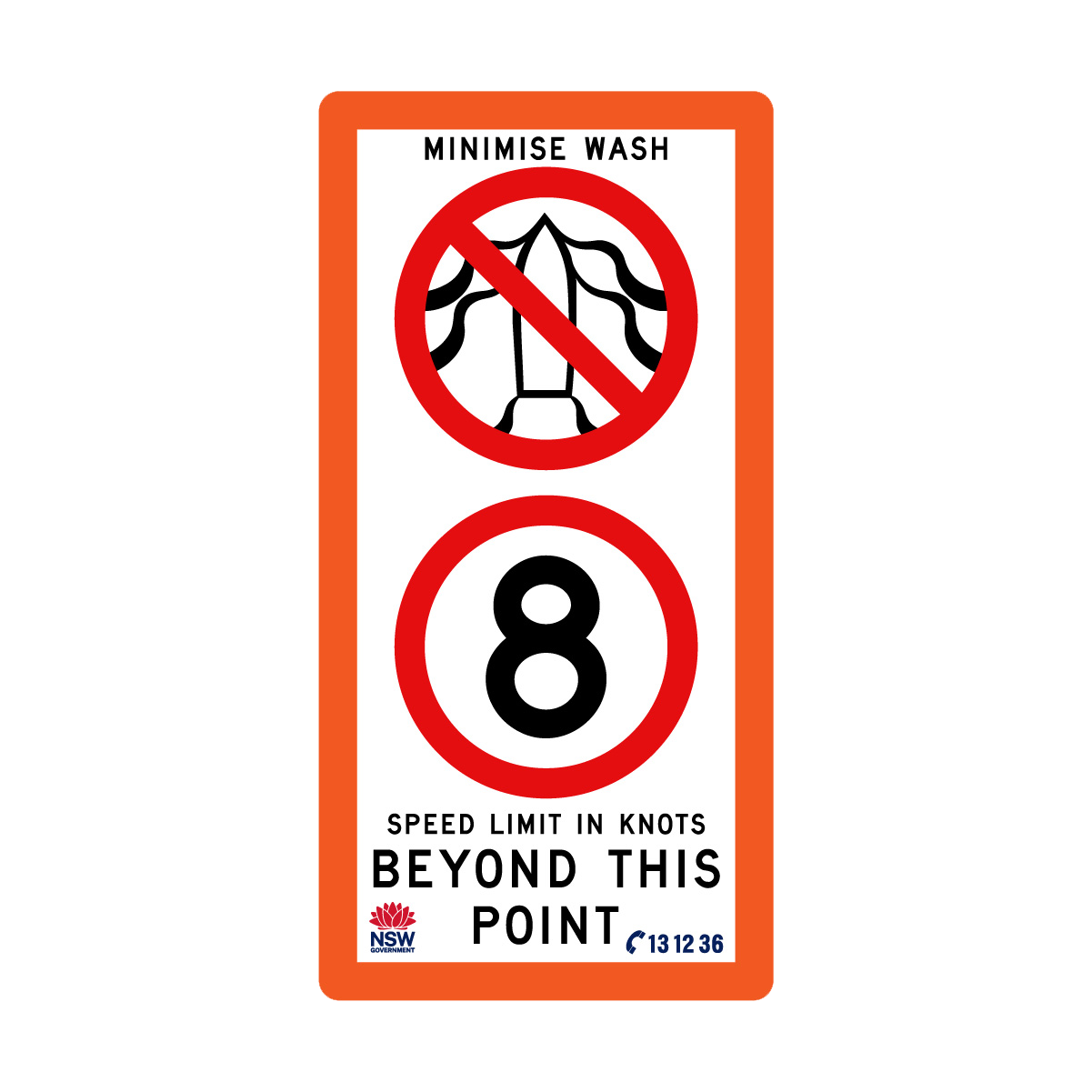 Minimise Wash Speed Limit In Knots with Fluro Orange Border