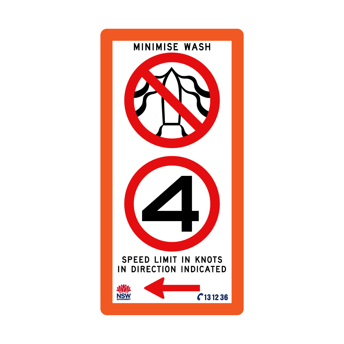 Minimise Wash Speed Limit In Knots with Fluro Orange Border