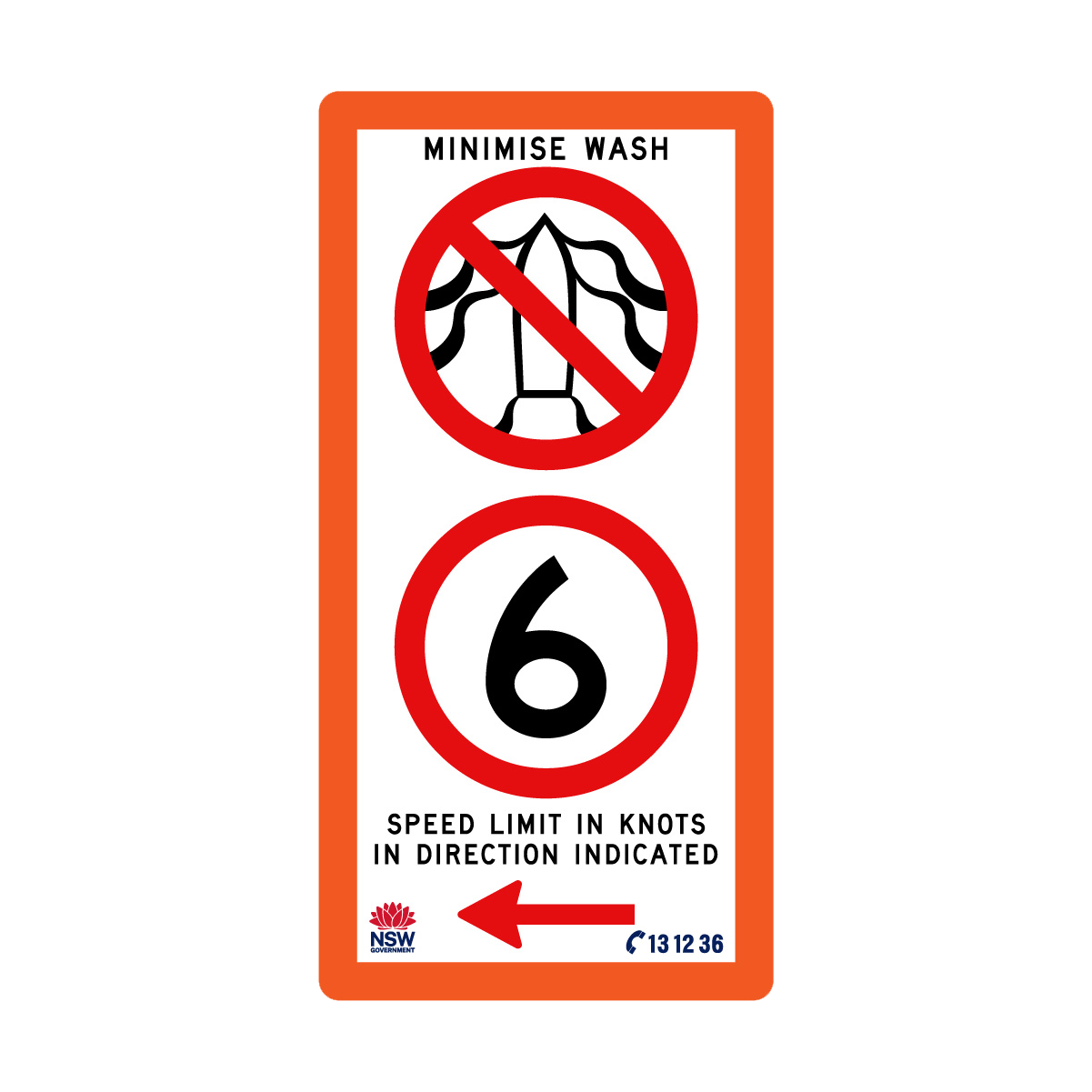 Minimise Wash Speed Limit In Knots with Fluro Orange Border