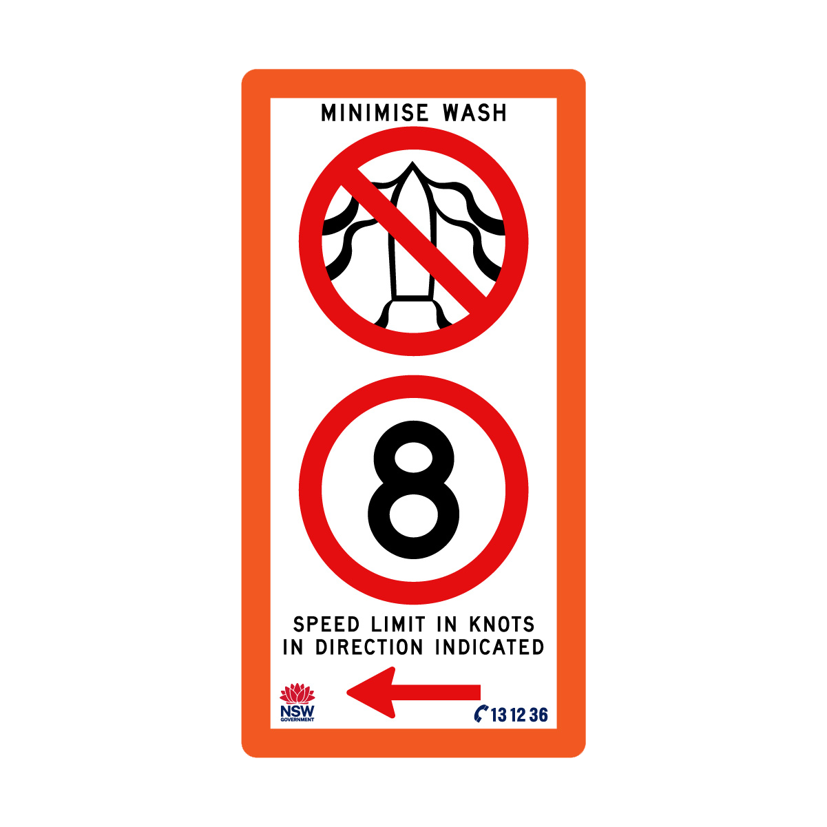 Minimise Wash Speed Limit In Knots with Fluro Orange Border