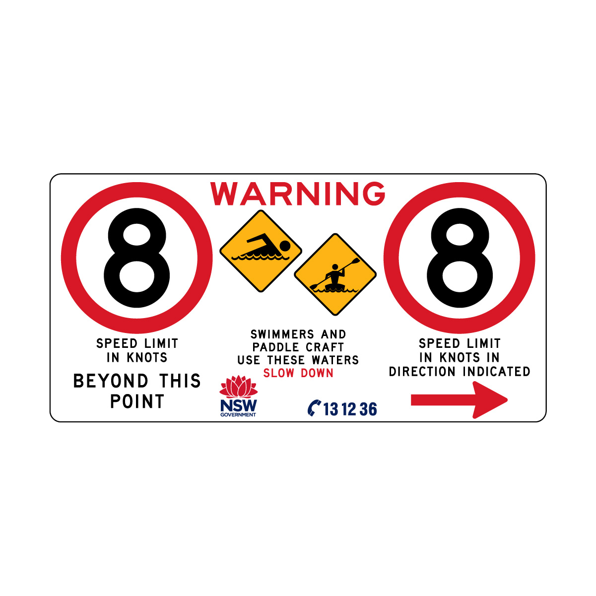 Warning Swimmers And Paddle Craft with Speed Beyond on Left