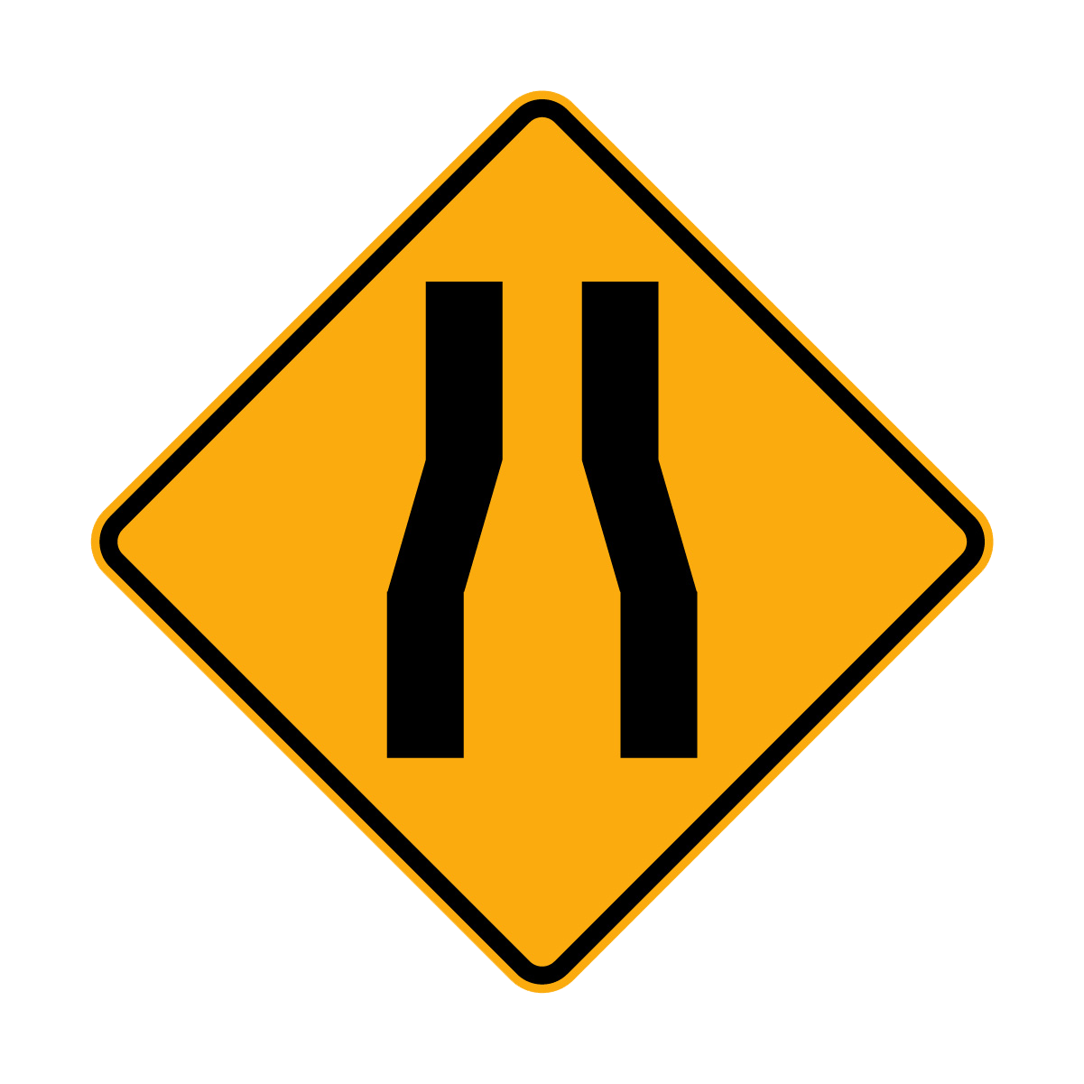 Warning: Road Narrows Sign