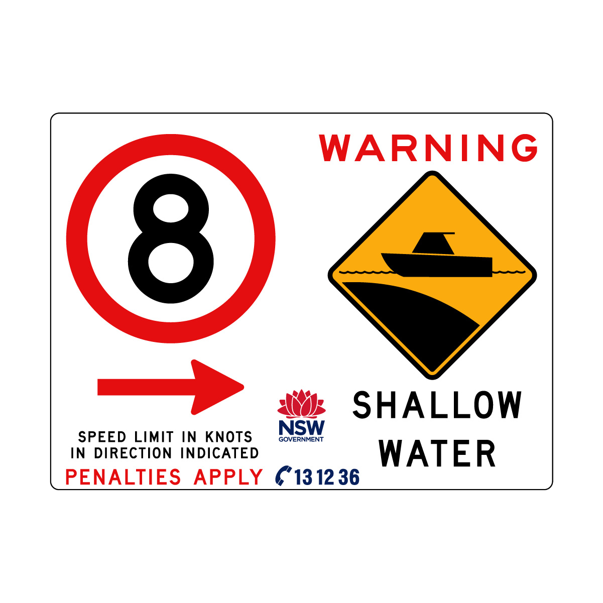Warning Shallow Water (Symbol) and Speed Limit In Knots