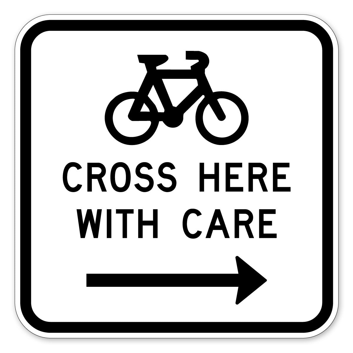 Bicycles Cross Here With Care Sign