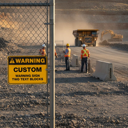 Custom Warning Sign, 600mm x 450mm, Two Text Blocks