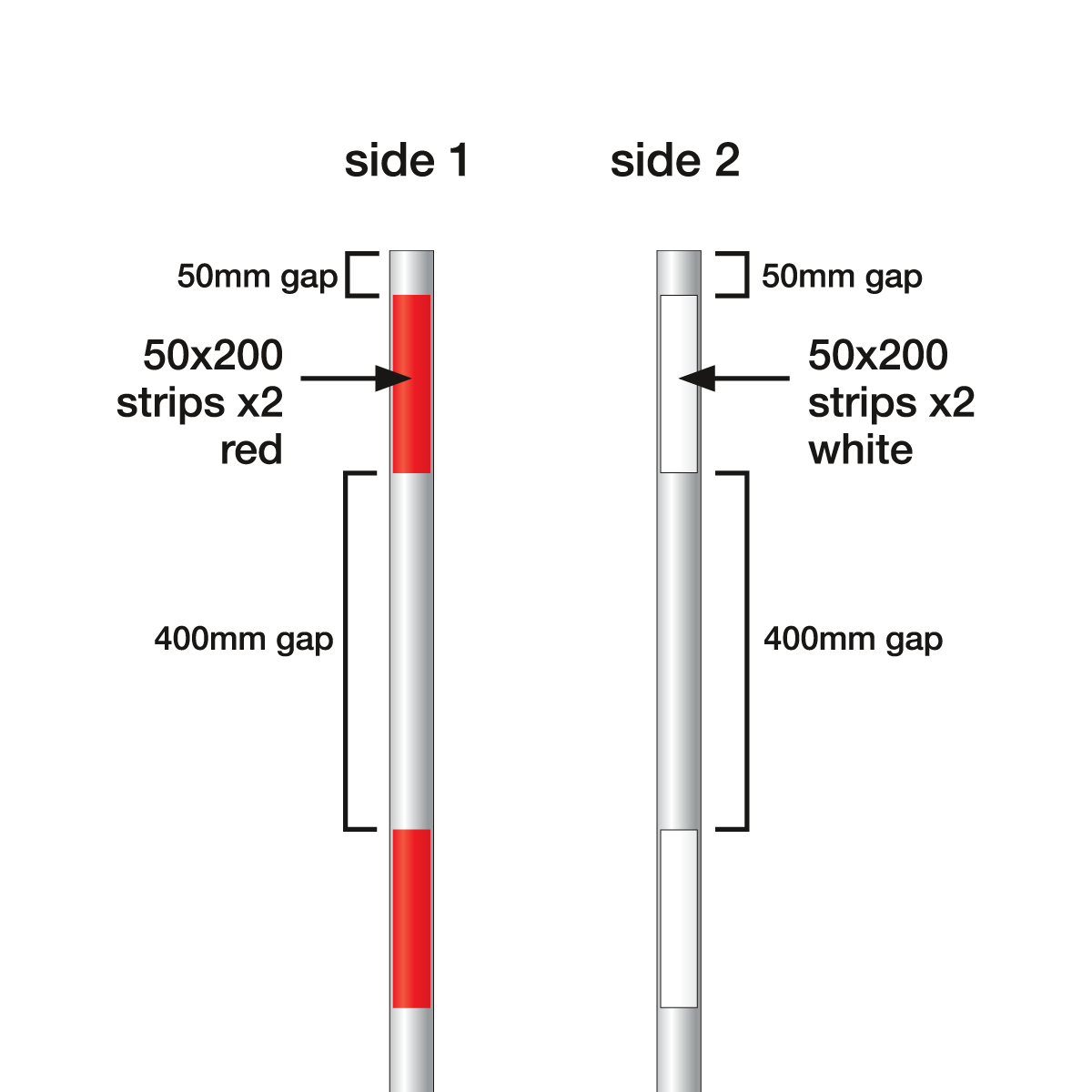Delineator Post with 2 Red and 2 White Reflector Bands