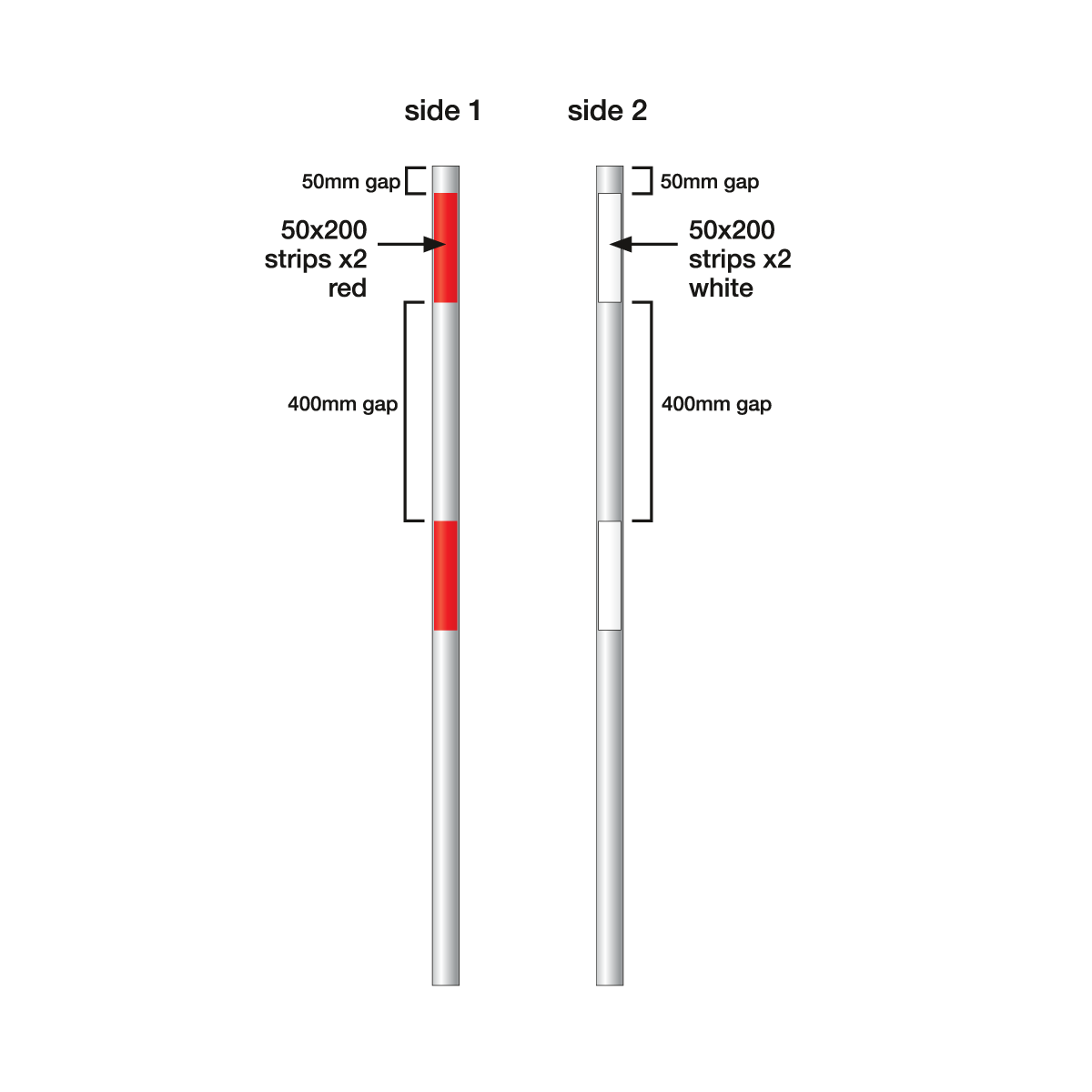 Delineator Post with 2 Red and 2 White Reflector Bands