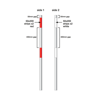 Delineator Post with 2 Red and 2 White Reflector Bands