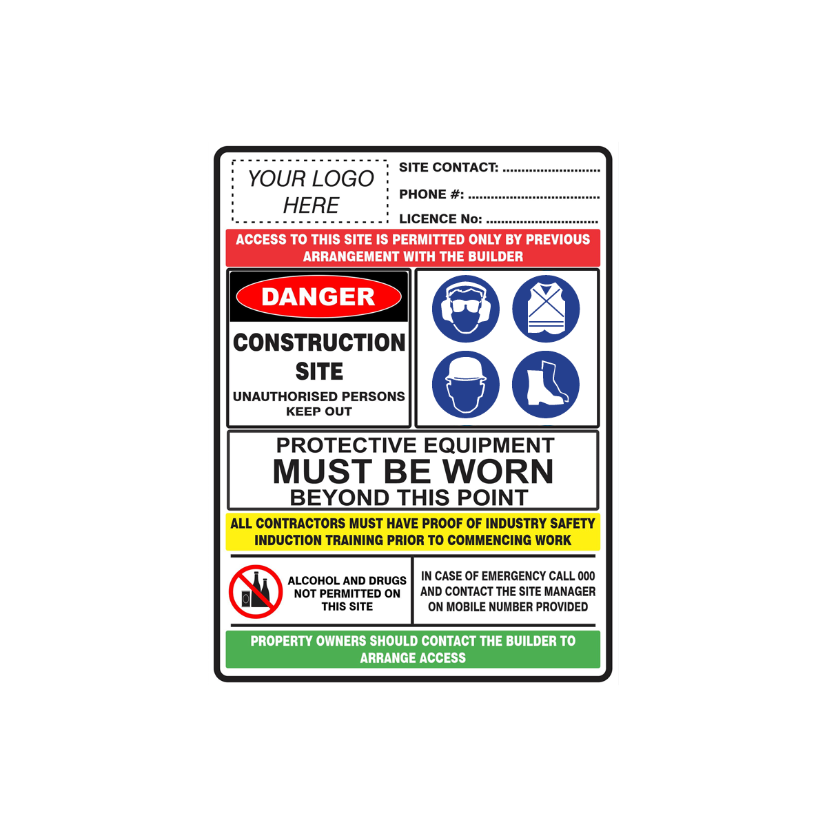 WHS Construction Site Combination Signage