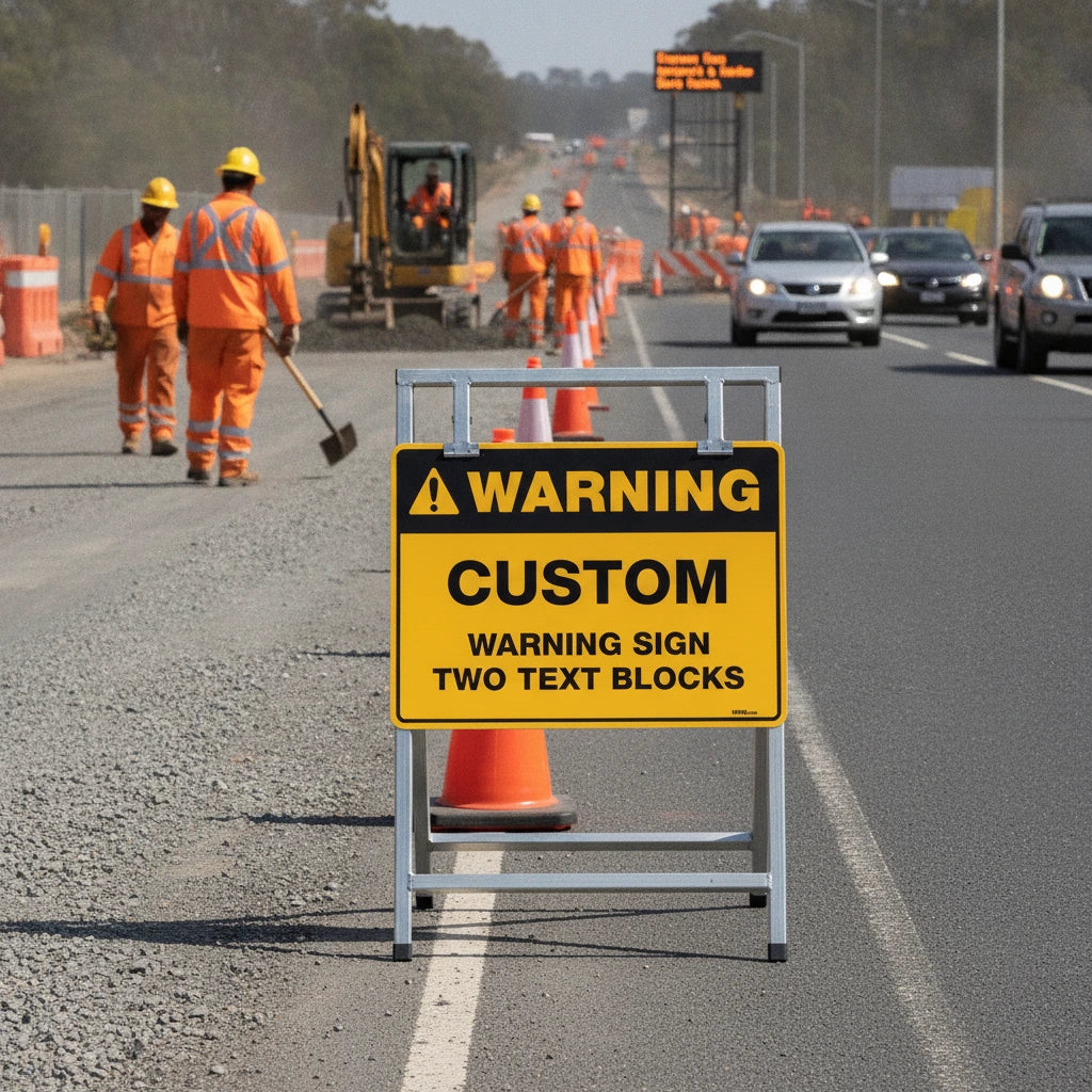 Custom Warning Sign, 600mm x 450mm, Two Text Blocks
