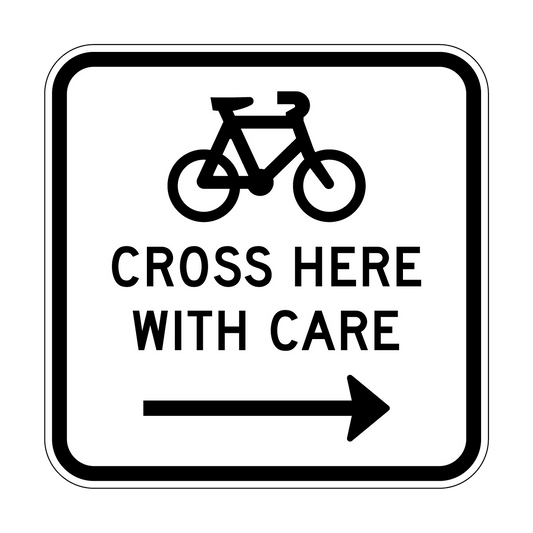 Bicycles Cross Here With Care Sign