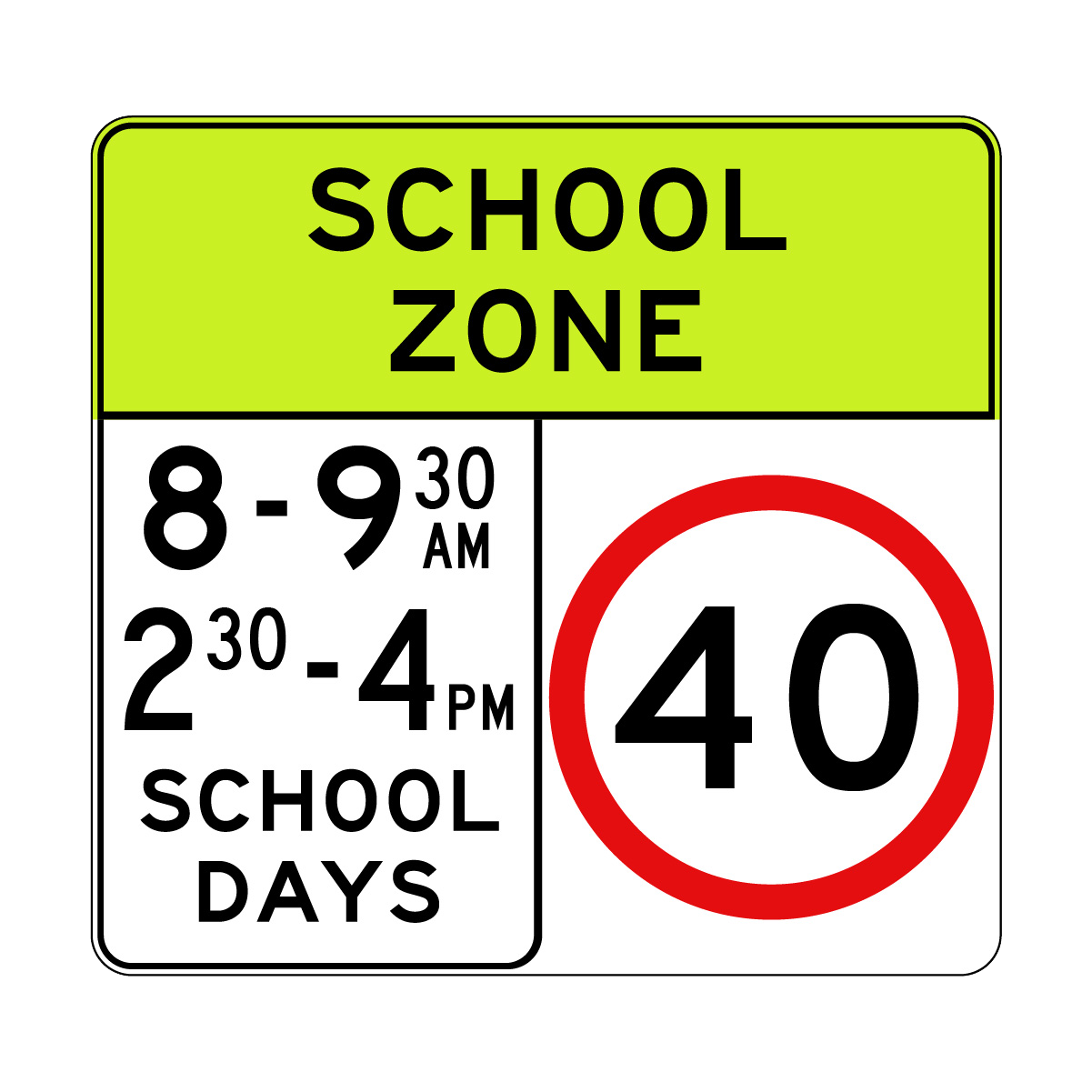 School Zone 40km Speed Limit Sign