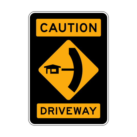 Caution: Driveway Left Sign - Curved Symbol