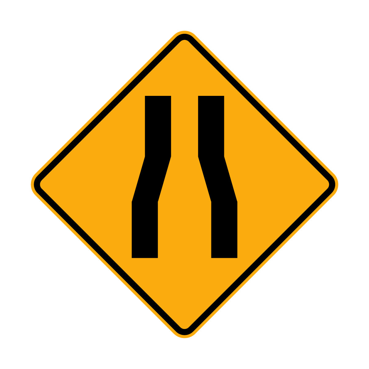 Warning: Road Narrows Sign