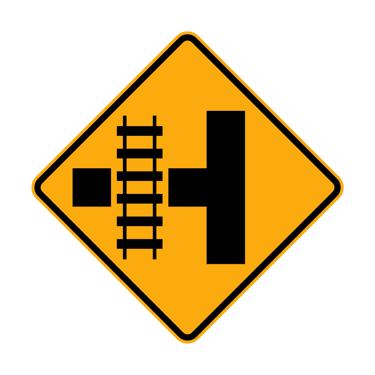 Warning: Rail Crossing On Side Road Left & Right Sign