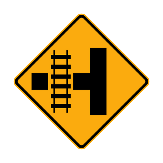 Warning: Rail Crossing On Side Road Left & Right Sign