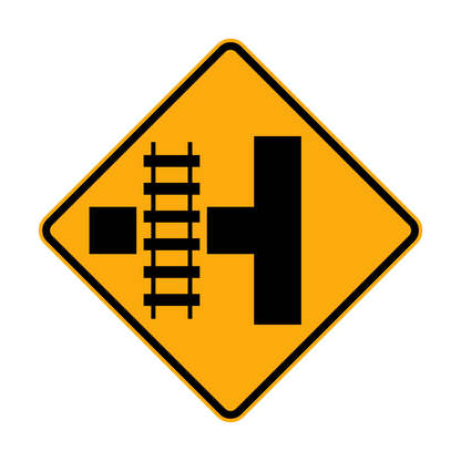 Warning: Rail Crossing On Side Road Left & Right Sign