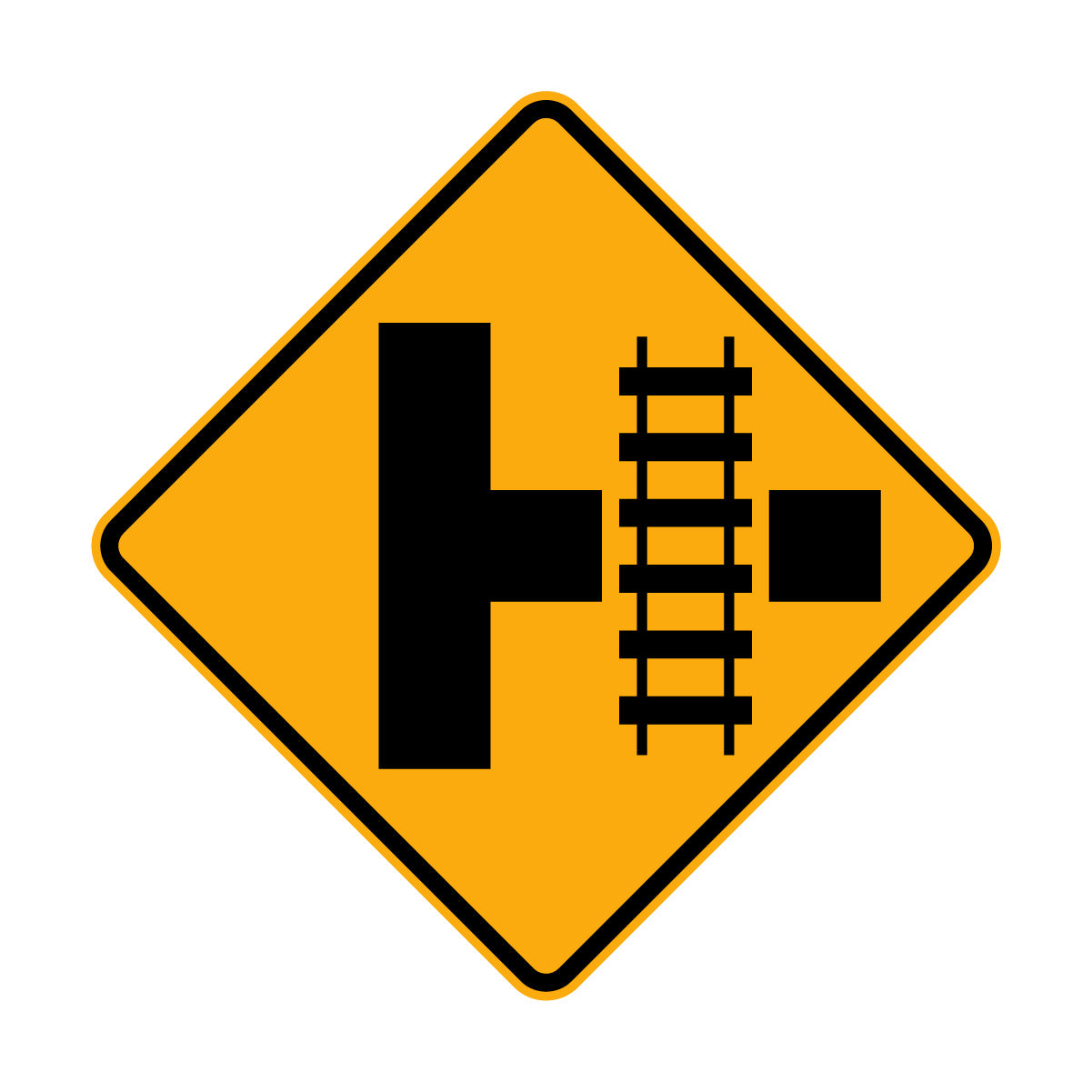 Warning: Rail Crossing On Side Road Left & Right Sign