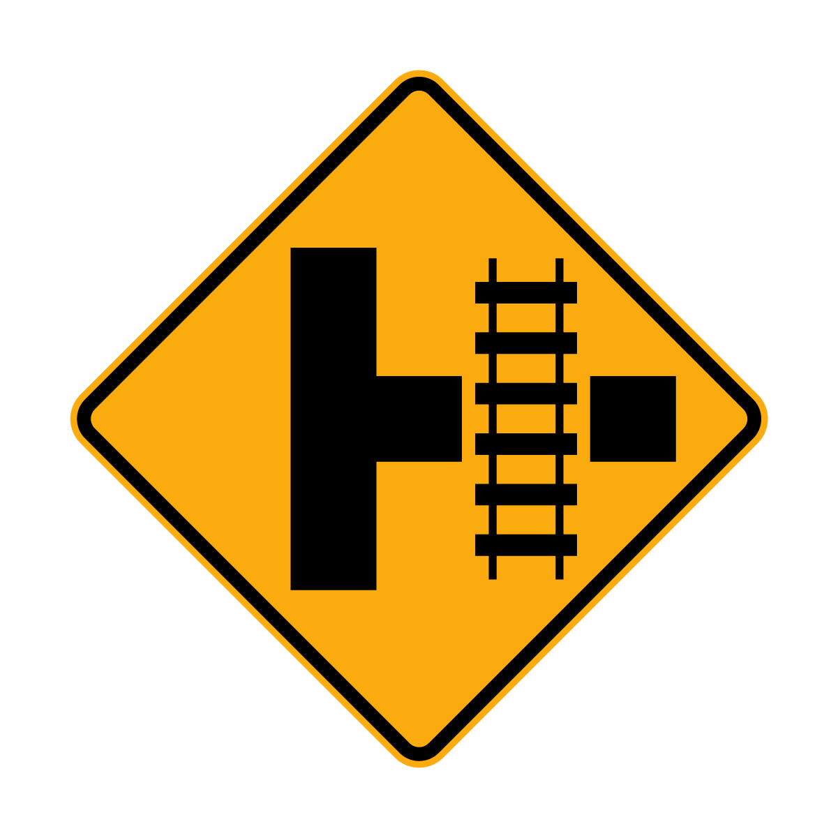 Warning: Rail Crossing On Side Road Left & Right Sign