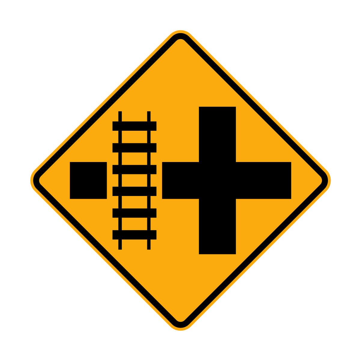 Warning: Rail Crossing On Side Road Left & Right Sign