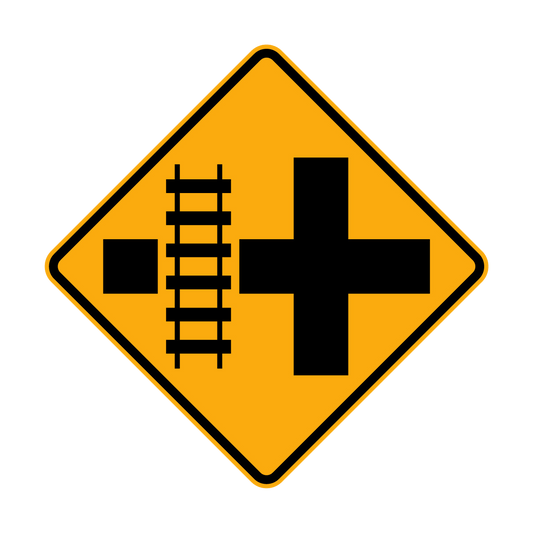 Warning: Rail Crossing On Side Road Left & Right Sign