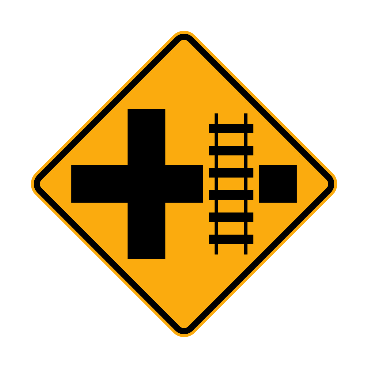 Warning: Rail Crossing On Side Road Left & Right Sign