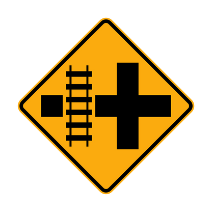 Warning: Rail Crossing On Side Road Left & Right Sign