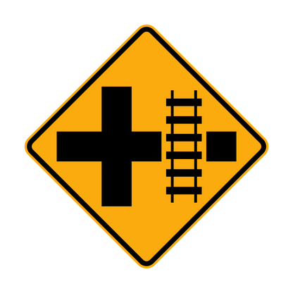 Warning: Rail Crossing On Side Road Left & Right Sign