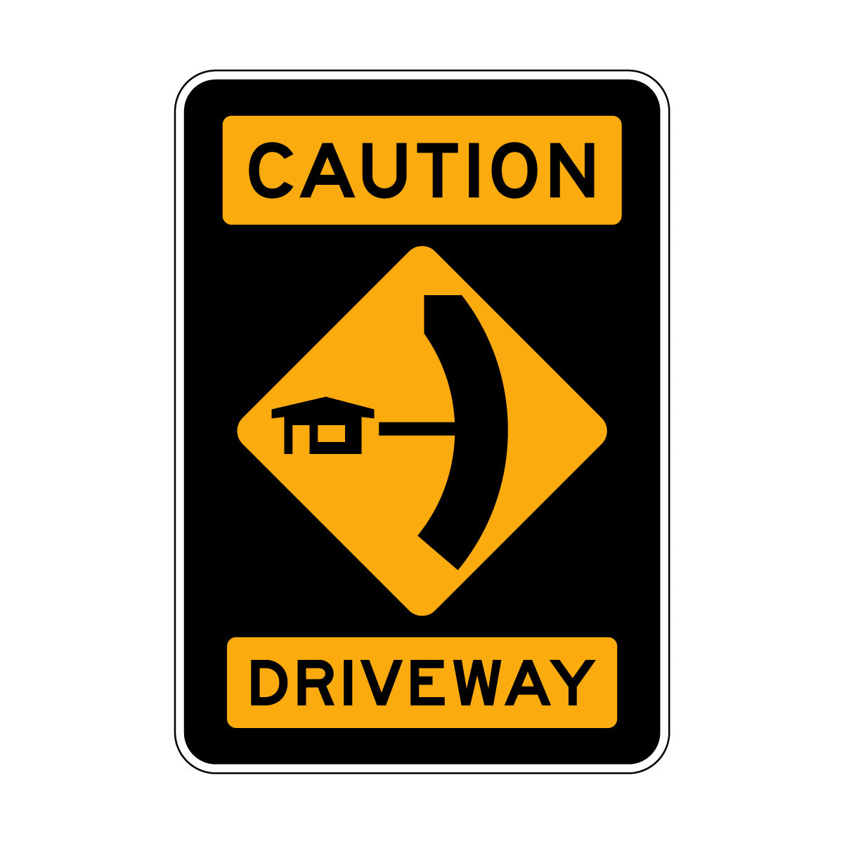 Caution: Driveway Left Sign - Curved Symbol