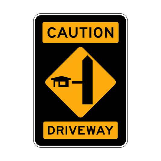 Caution: Driveway Left Sign - Straight Symbol