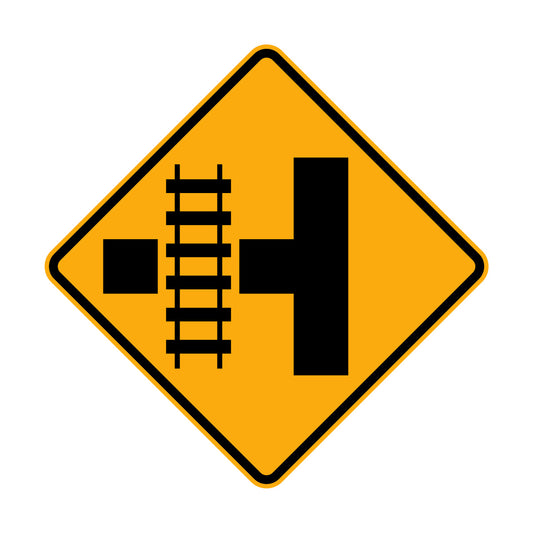 Warning: Rail Crossing On Side Road Left & Right Sign