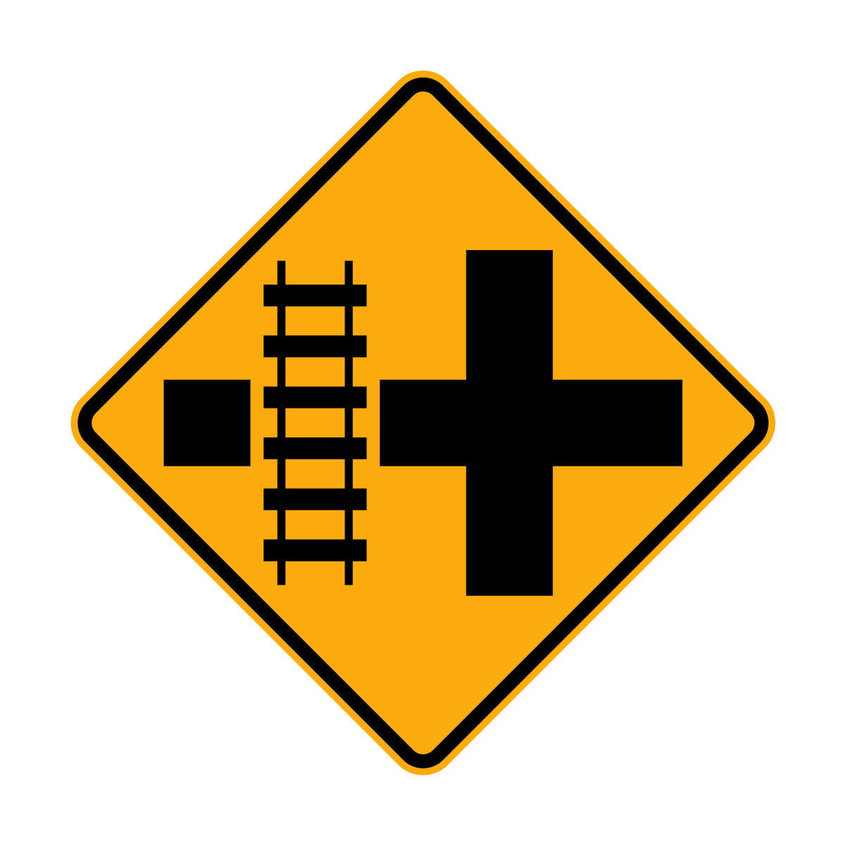 Warning: Rail Crossing On Side Road Left & Right Sign – HIVIS